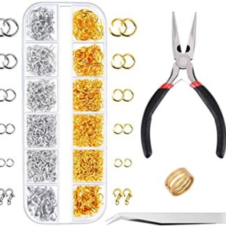 Paxcoo 1200Pcs Open Jump Rings and Lobster Clasps Jewelry Findings Kit with Pliers for Jewelry Making (Silver and Gold)